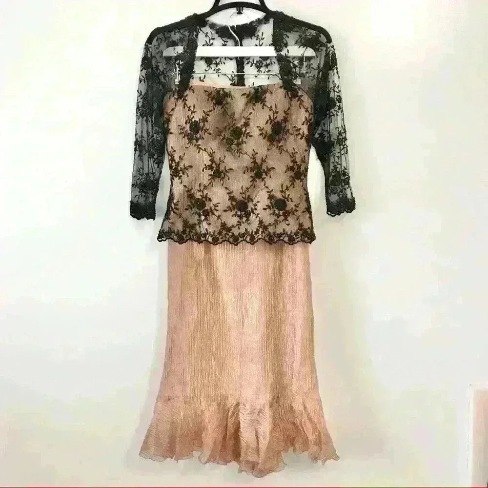 Pronovias Barcelona Black & Rose Gold Beaded Vintage Two Piece Shirt & Skirt Set